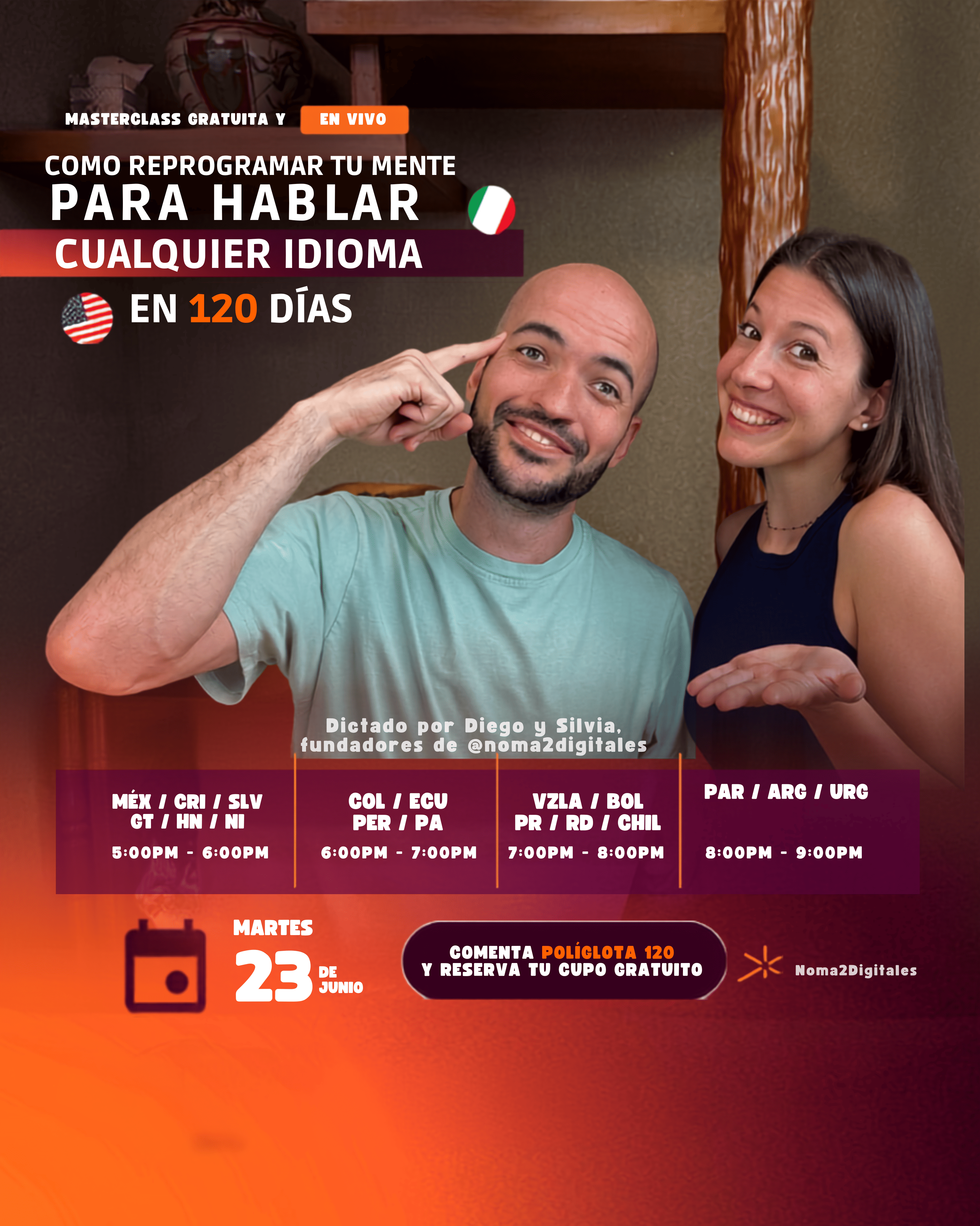 Flyer - Cómo reprogramar tu mente para hablar cualquier idioma en 120 días