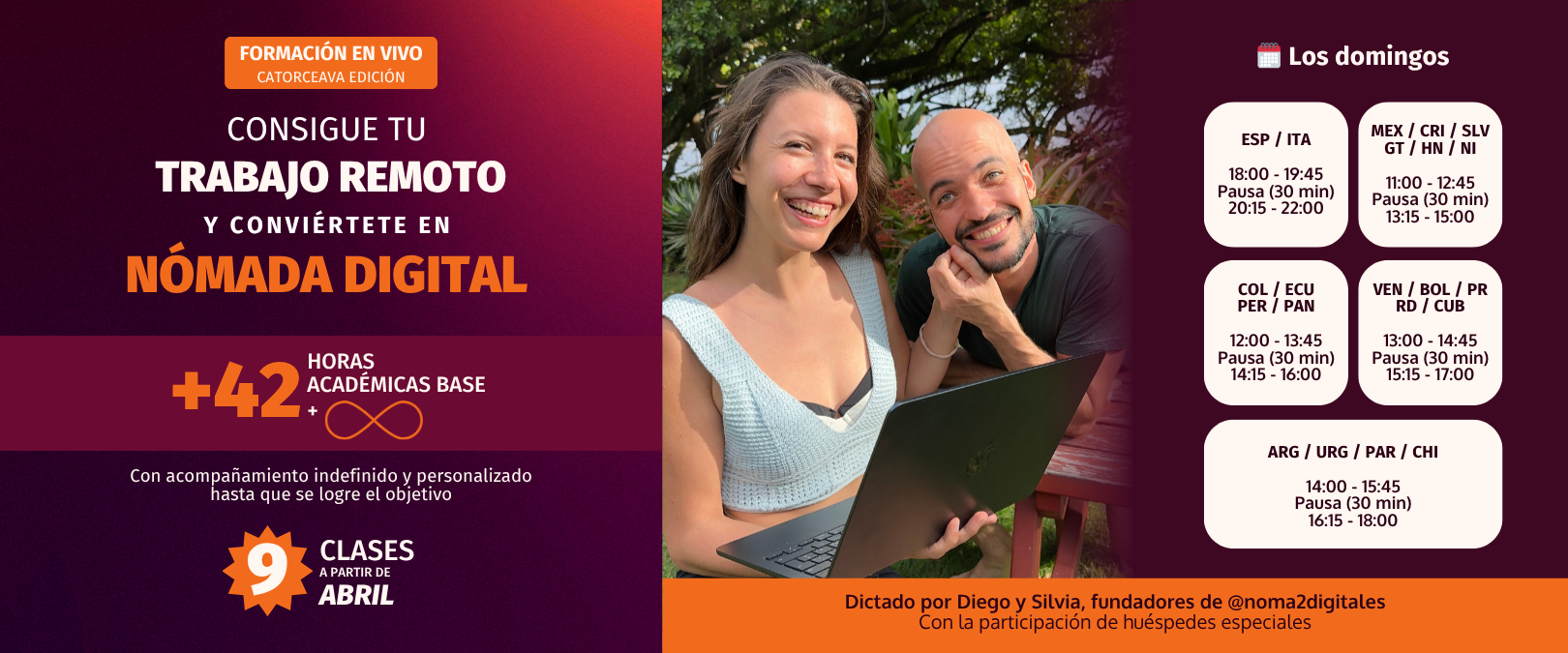 Banner formación en vivo "Consigue tu trabajo remoto y conviértete en nómada digital" catorceava edición