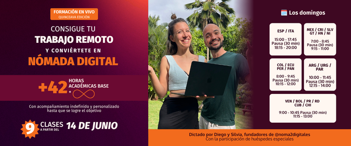 Banner Formación en vivo consigue tu trabajo remoto y conviertete en nomada digital
